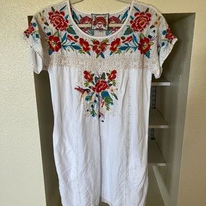Johnny Was White Embroidered Dress
